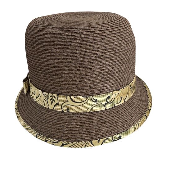 Hats in the Belfry Womens One Size Brown Straw Floral Ribbon Bow